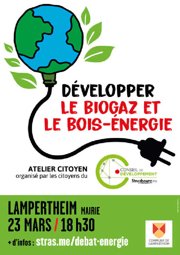 flyer atelier sur le biogaz et le bois énergie organisé par le CODEV à Lampertheim 23 mars 2023